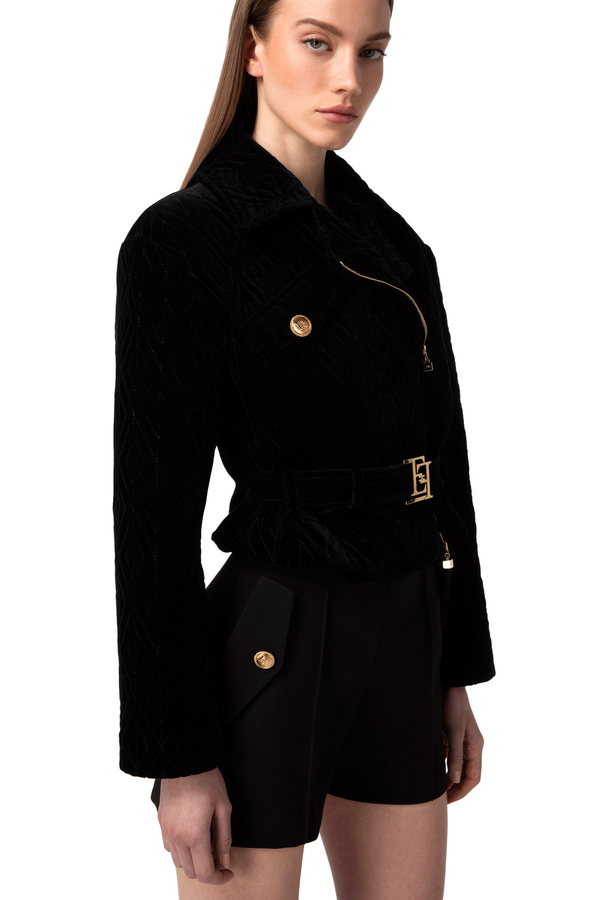 Bikerjacke im Cropped-Design aus besticktem Samt - Elisabetta Franchi® Outlet