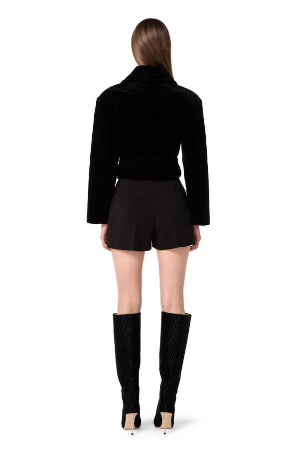 Bikerjacke im Cropped-Design aus besticktem Samt - Elisabetta Franchi® Outlet
