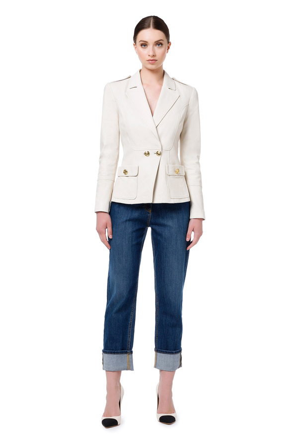 Leather jacket with lapels and buttons - Elisabetta Franchi® Outlet