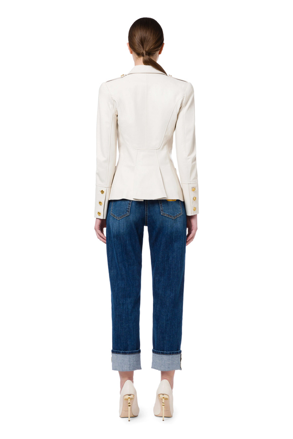 Leather jacket with lapels and buttons - Elisabetta Franchi® Outlet