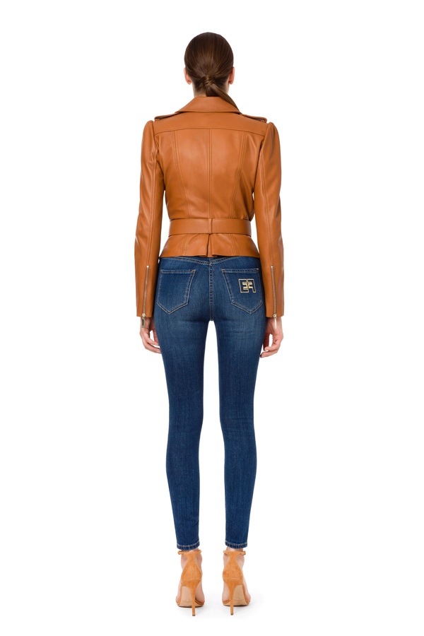 Leather jacket with golden zip - Elisabetta Franchi® Outlet