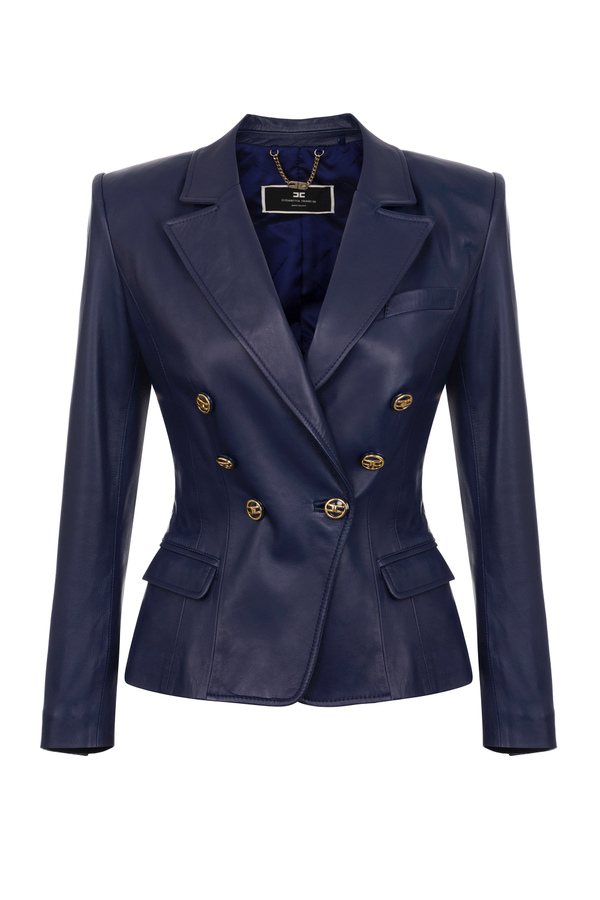 Nappa leather jacket with gold logoed buttons - Elisabetta Franchi® Outlet