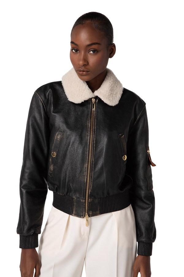 Leather bomber jacket with sheepskin collar Elisabetta Franchi Outlet