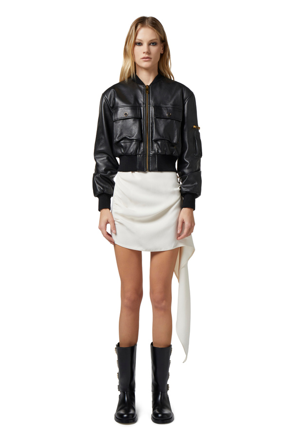Bomber cropped in pelle - Elisabetta Franchi® Outlet