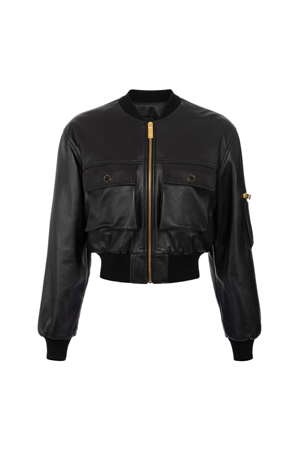 Bomber cropped in pelle - Elisabetta Franchi® Outlet
