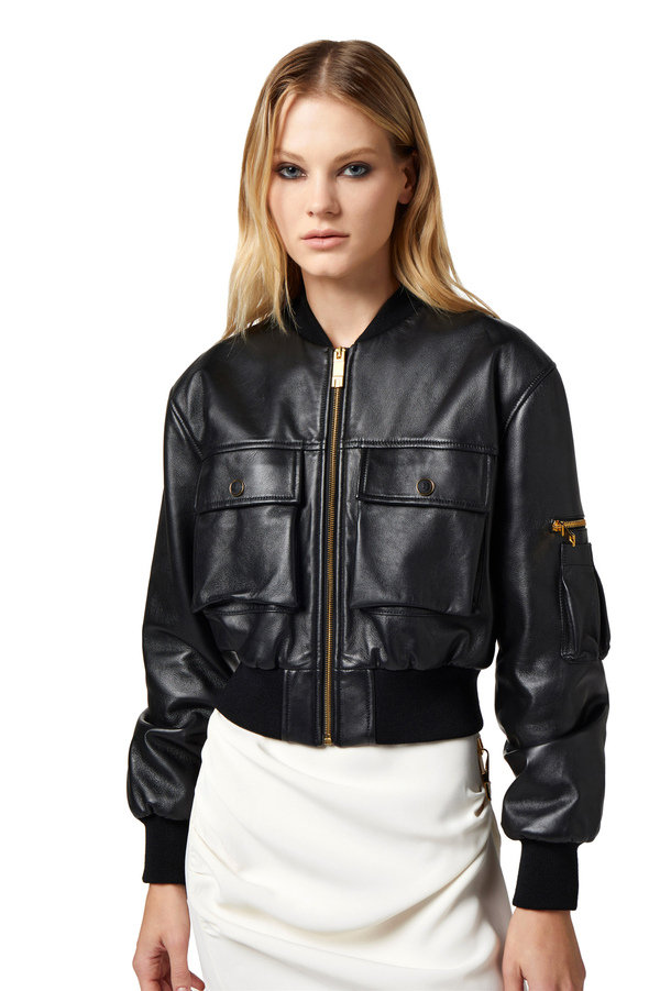 Bomber cropped in pelle - Elisabetta Franchi® Outlet