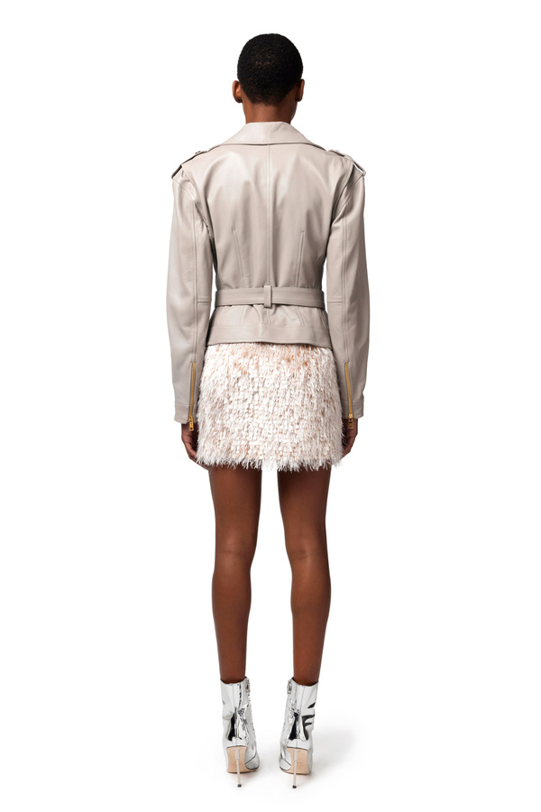 Leather biker jacket with belt - Elisabetta Franchi® Outlet