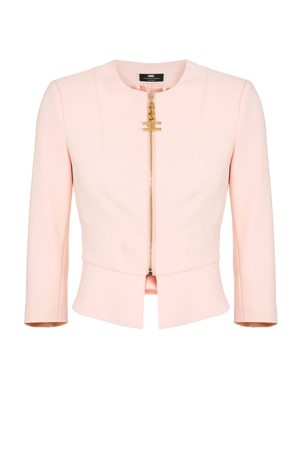 Jacket in double layer crêpe fabric with maxi pull-tab - Elisabetta Franchi® Outlet