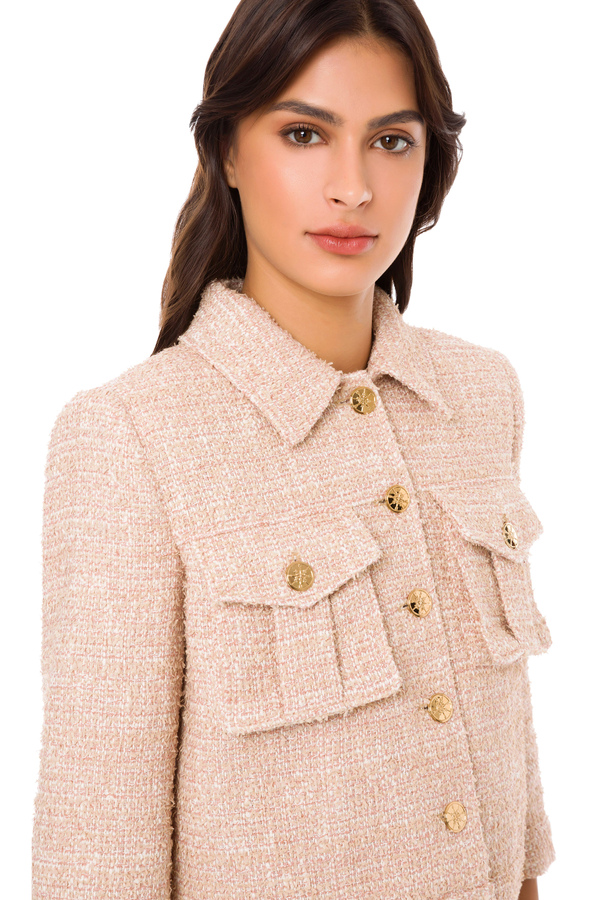 Cropped jacket in tweed fabric - Elisabetta Franchi® Outlet