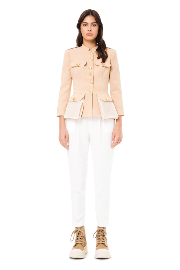 Jacket with mandarin collar and gold buttons - Elisabetta Franchi® Outlet