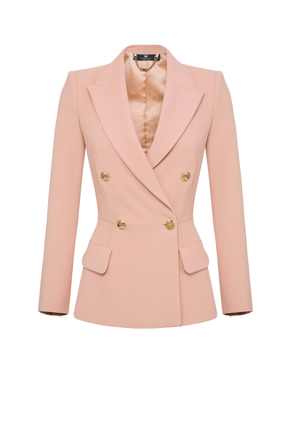 Double-breasted jacket with logoed buttons - Elisabetta Franchi® Outlet