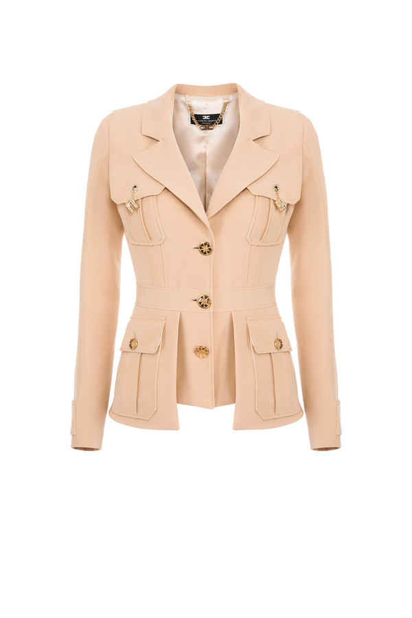 Waisted jacket with pockets and charms - Elisabetta Franchi® Outlet