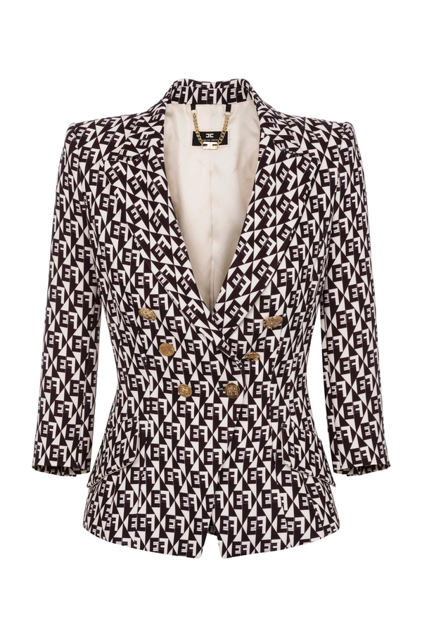 Double-breasted jacket with diamond pattern - Elisabetta Franchi® Outlet