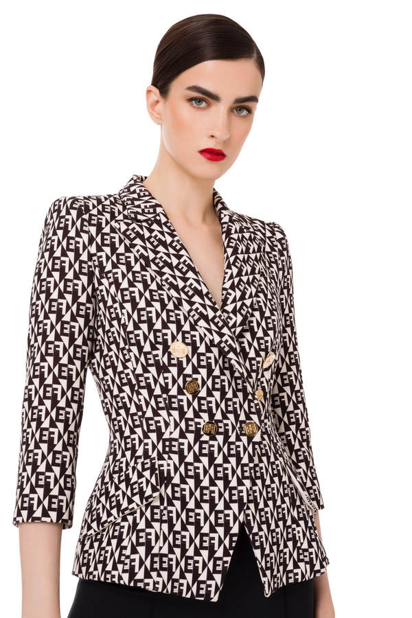 Double-breasted jacket with diamond pattern - Elisabetta Franchi® Outlet