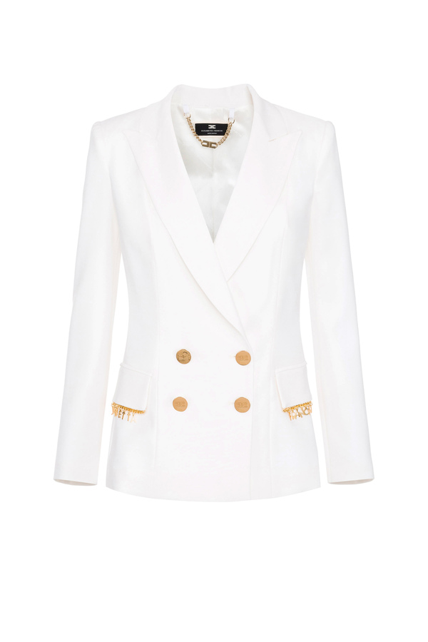Straight fit double-breasted jacket with charms - Elisabetta Franchi® Outlet