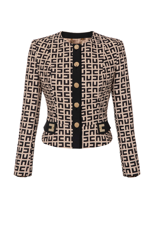 Jacket in printed double layer crêpe - Elisabetta Franchi® Outlet
