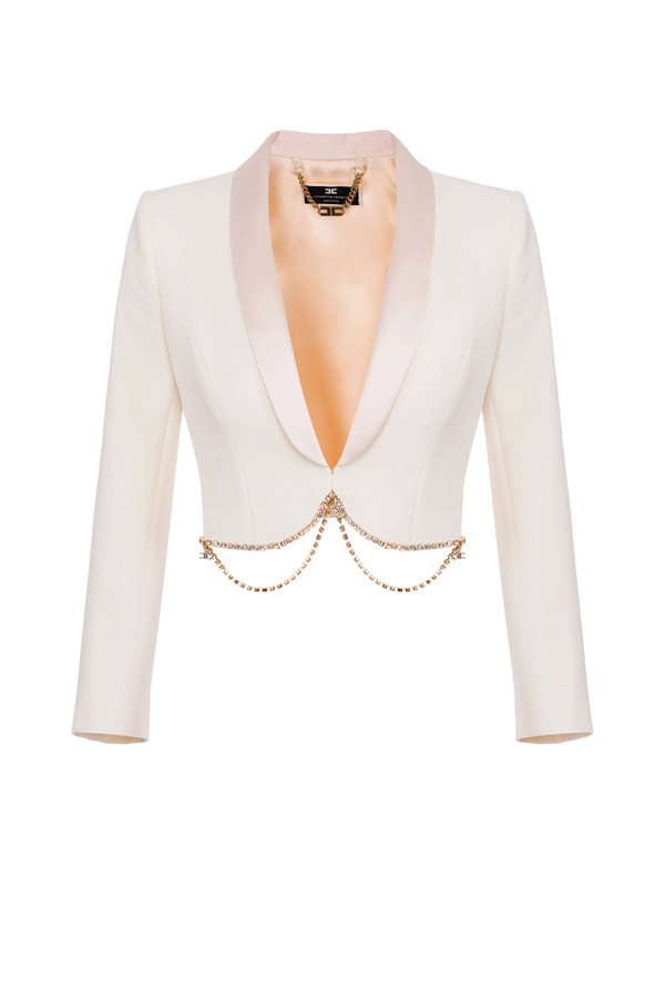 Short Spencer jacket with satin lapels - Elisabetta Franchi® Outlet