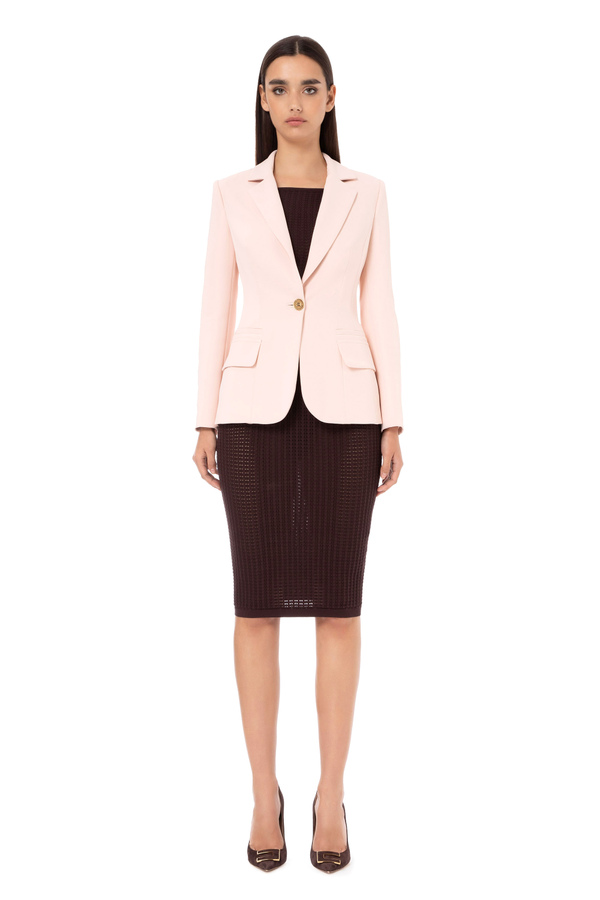 Single-breasted jacket in double layer stretch crêpe - Elisabetta Franchi® Outlet