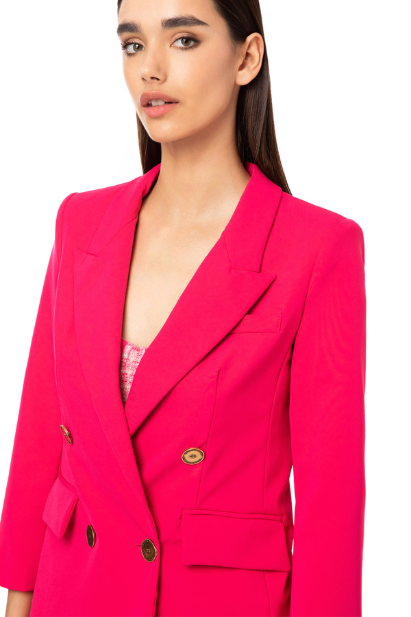 Bright Pink Woven Pocket Detail Double Breasted Blazer