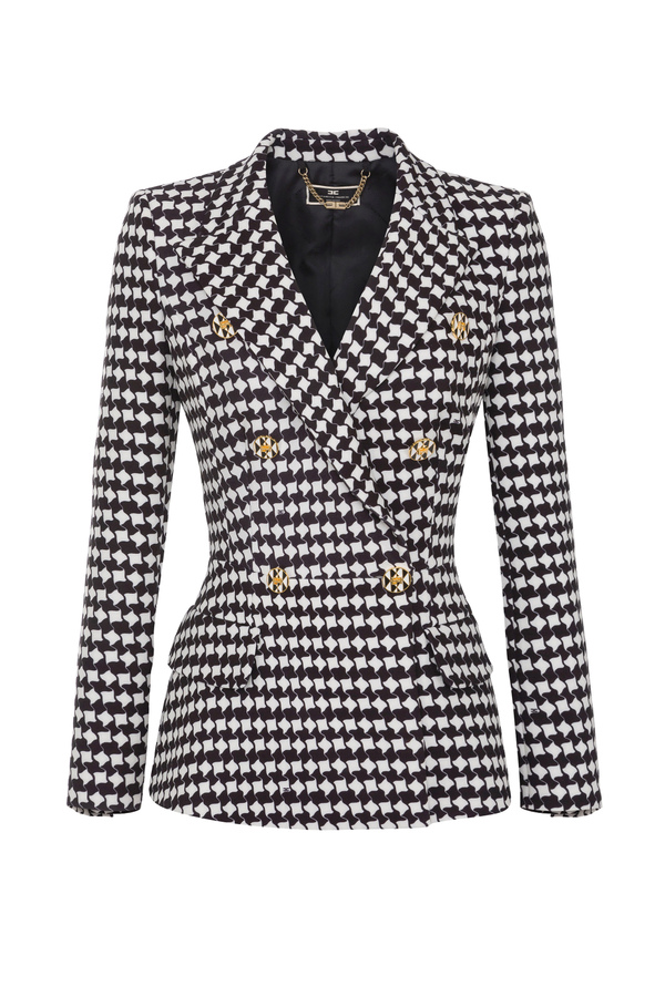 Houndstooth jacket with optical buttons - Elisabetta Franchi® Outlet