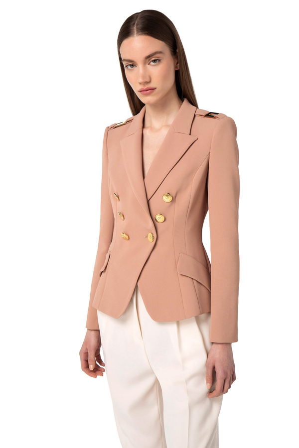 Double-breasted crêpe jacket - Elisabetta Franchi® Outlet