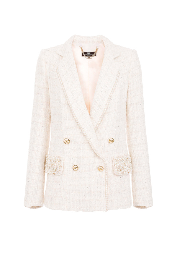 Tweed-Jacke mit Perlendetails - Elisabetta Franchi® Outlet