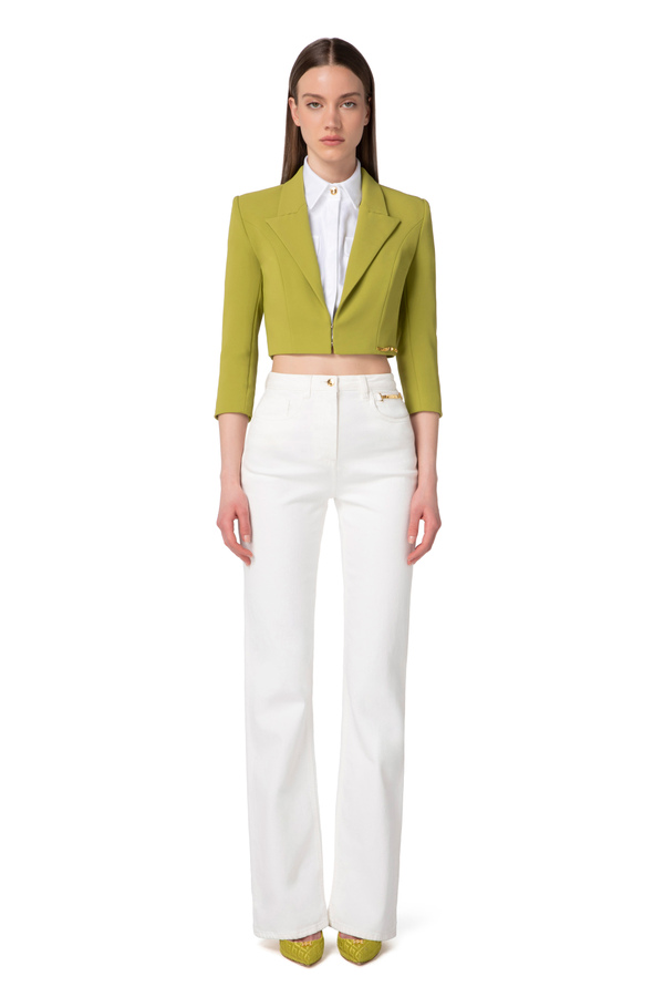 Spencer-cut crêpe crop jacket - Elisabetta Franchi® Outlet