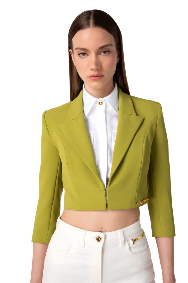 Spencer-cut crêpe crop jacket - Elisabetta Franchi® Outlet