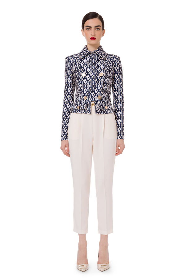 Short jacket with diamond pattern and gold buttons - Elisabetta Franchi® Outlet