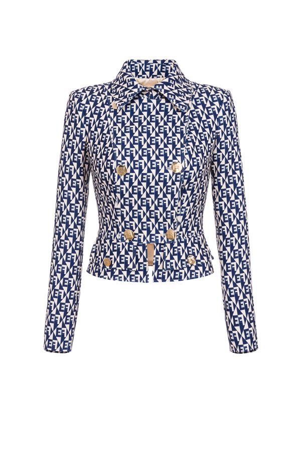Short jacket with diamond pattern and gold buttons - Elisabetta Franchi® Outlet