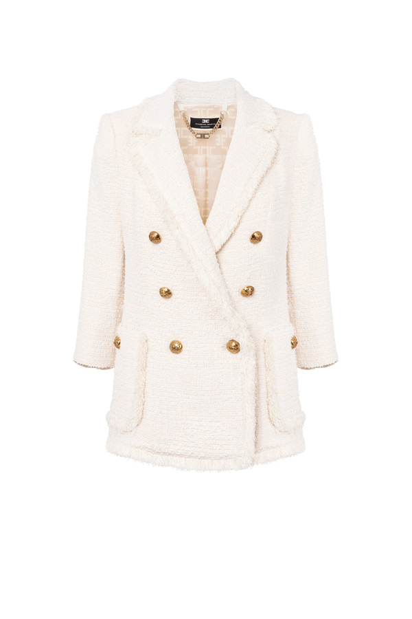 Frayed tweed double-breasted jacket - Elisabetta Franchi® Outlet