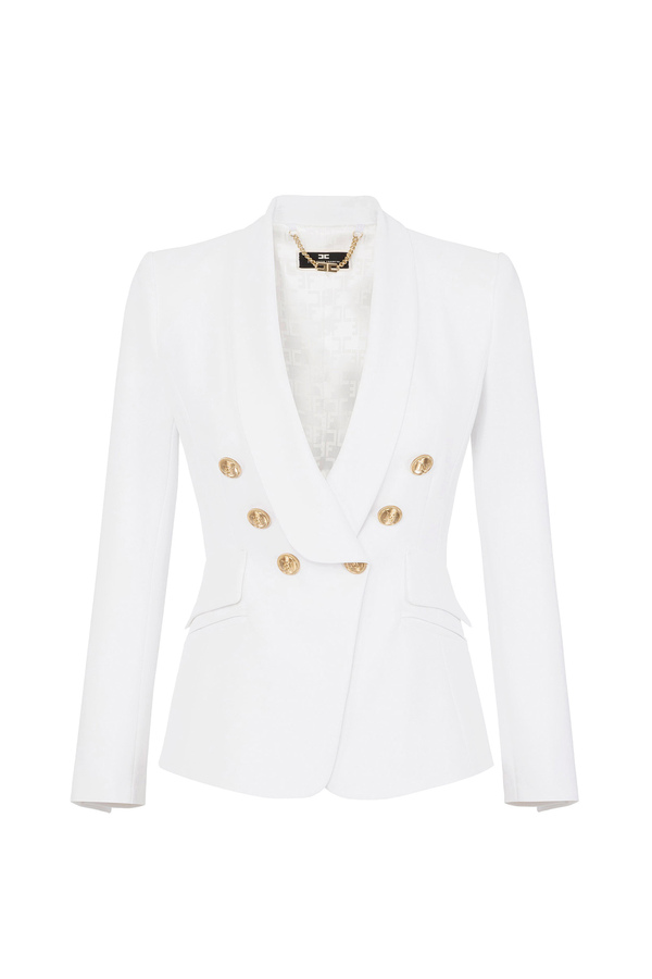 Crêpe double-breasted jacket with shawl collar - Elisabetta Franchi® Outlet