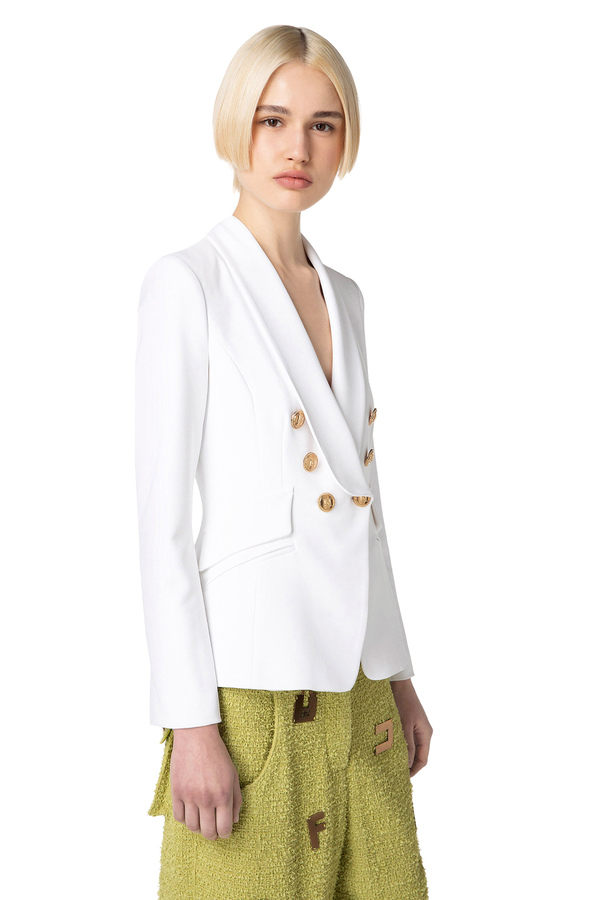 Crêpe double-breasted jacket with shawl collar - Elisabetta Franchi® Outlet