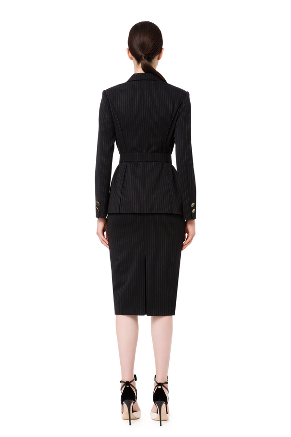 Pinstriped jacket with belt at the waist - Elisabetta Franchi® Outlet