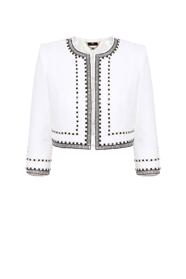 Embroidered tweed short jacket - Elisabetta Franchi® Outlet