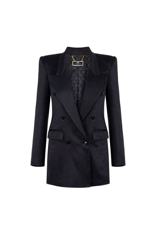 Zweireiher-Jacke aus glänzendem Satin-Crêpe - Elisabetta Franchi® Outlet