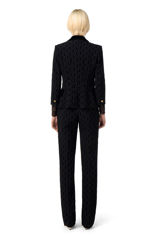 Double-breasted crêpe jacket with flock print - Elisabetta Franchi® Outlet