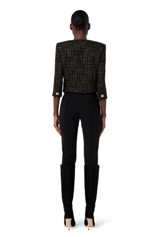 Lurex tweed short jacket with chains - Elisabetta Franchi® Outlet