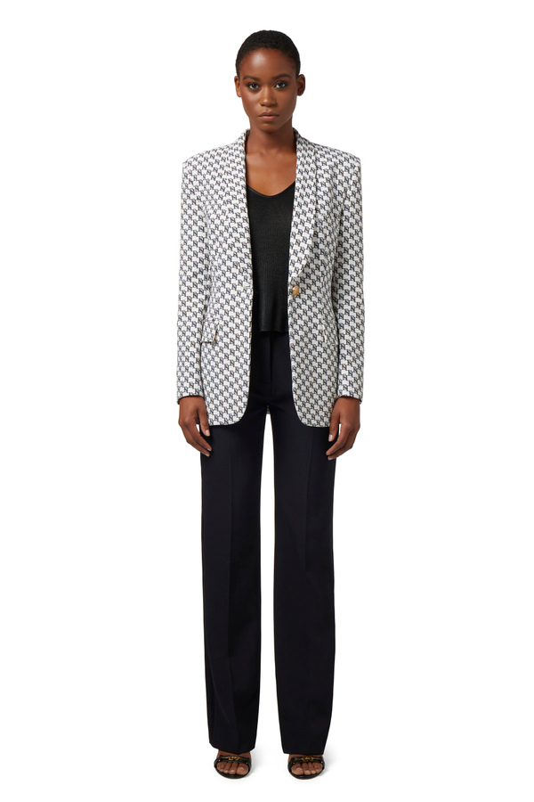 Jacke aus Crêpe mit Logo-Print und Schalrevers - Elisabetta Franchi® Outlet