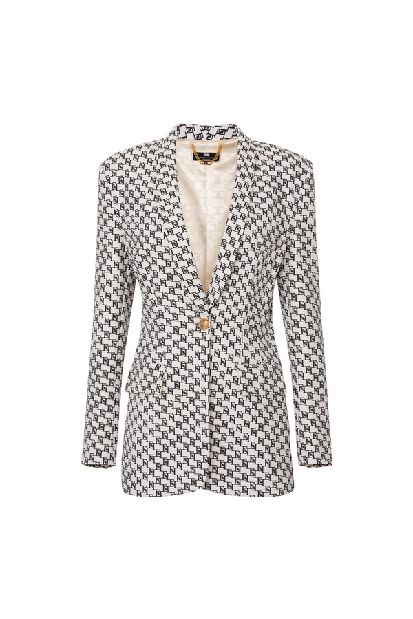 Jacke aus Crêpe mit Logo-Print und Schalrevers - Elisabetta Franchi® Outlet