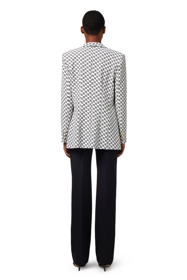 Jacke aus Crêpe mit Logo-Print und Schalrevers - Elisabetta Franchi® Outlet