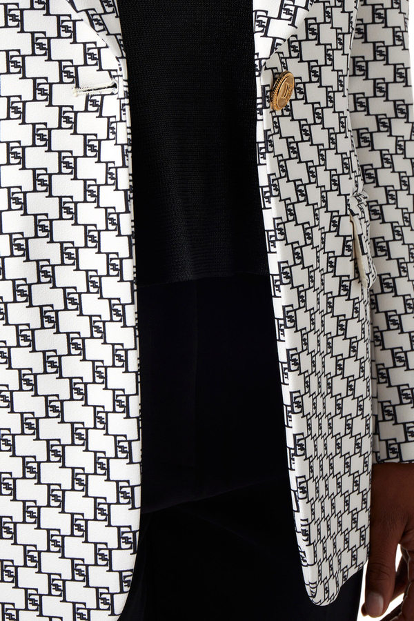 Jacke aus Crêpe mit Logo-Print und Schalrevers - Elisabetta Franchi® Outlet