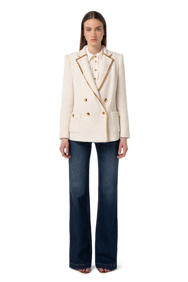 Double-breasted tweed jacket with chain - Elisabetta Franchi® Outlet