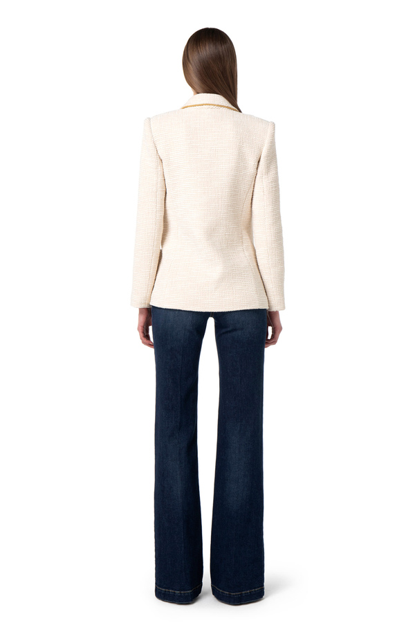 Double-breasted tweed jacket with chain - Elisabetta Franchi® Outlet