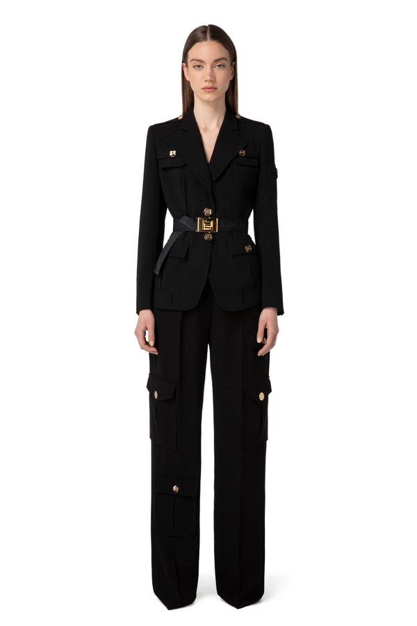 Crêpe jacket with pockets - Elisabetta Franchi® Outlet