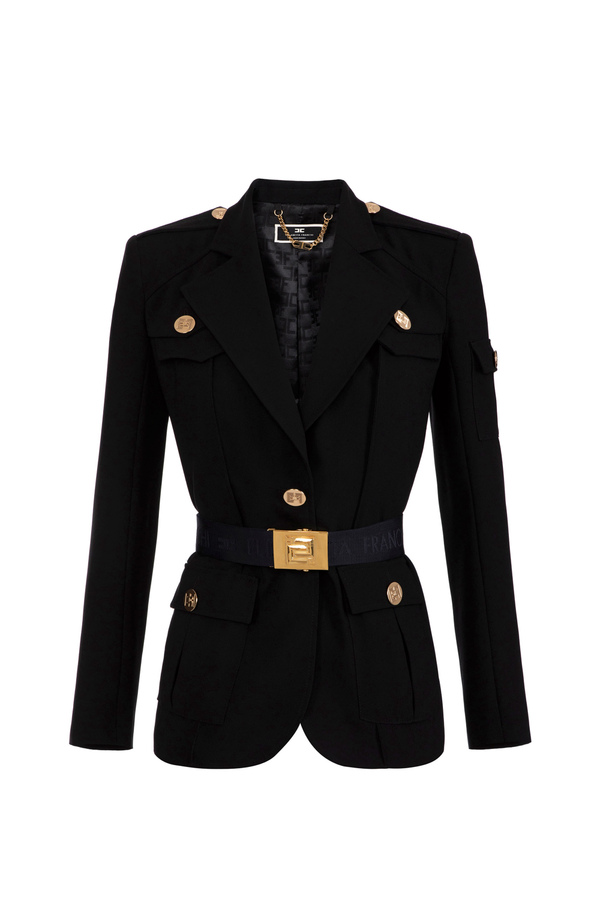 Jacke aus Crêpe mit Taschen - Elisabetta Franchi® Outlet