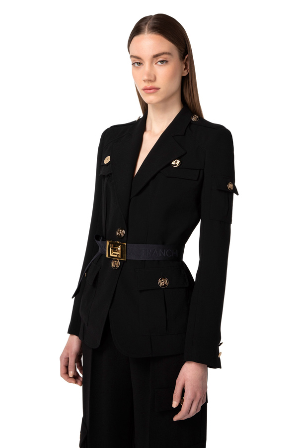 Jacke aus Crêpe mit Taschen - Elisabetta Franchi® Outlet