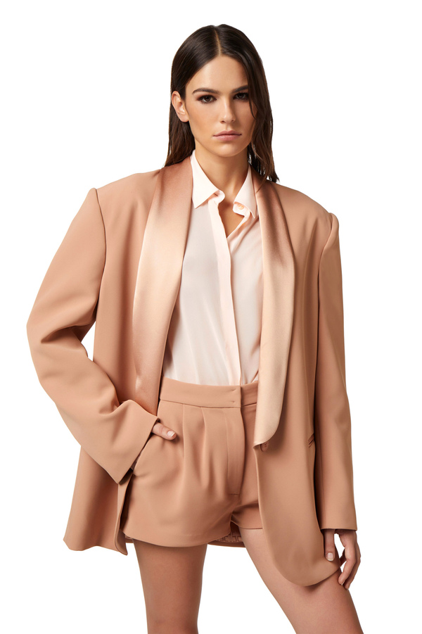 Crêpe jacket with satin shawl lapel - Elisabetta Franchi® Outlet