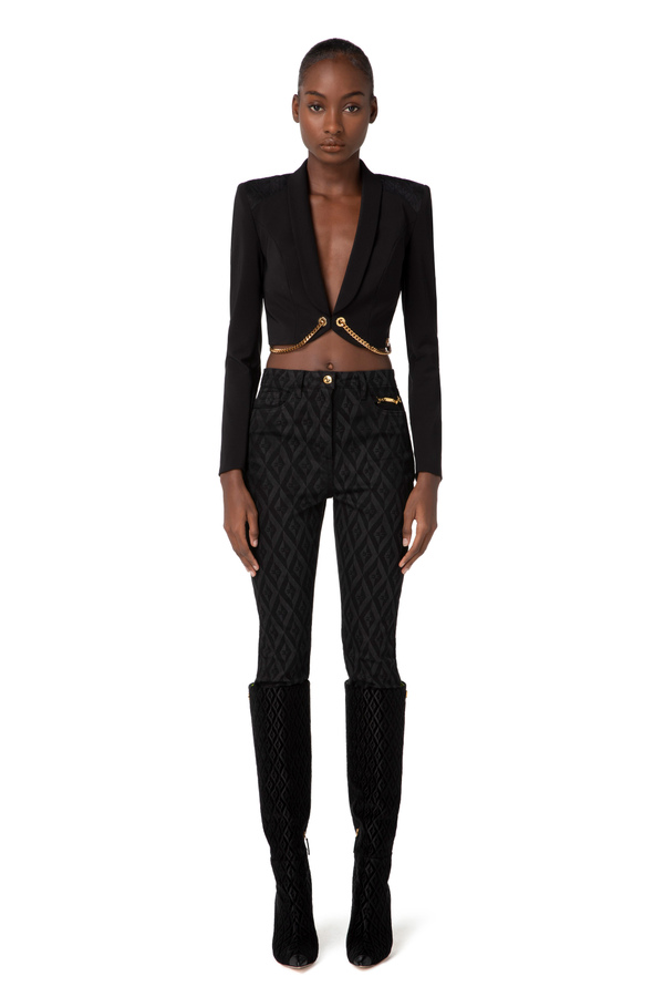 Nylon crop jacket with chains - Elisabetta Franchi® Outlet