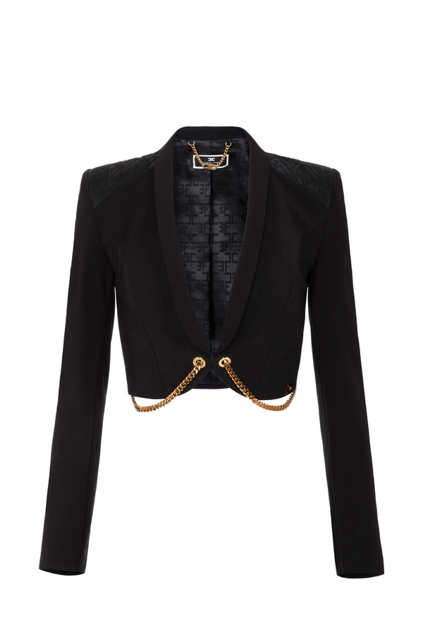 Nylon crop jacket with chains - Elisabetta Franchi® Outlet